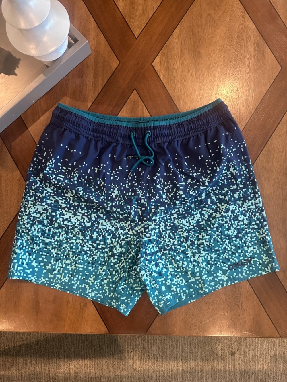Oakley Teal and Navy Pixel Gradient Swim Trunks